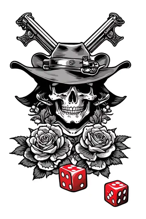 old western gambling with dice and guns n roses tattoo design idea
