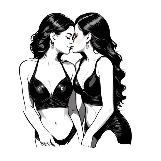 group of busty lesbians kissing each other tattoo design idea