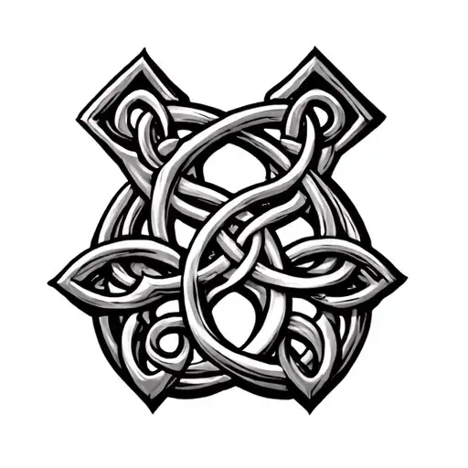combination of Celtic cross and Celtic family knot using simple fine lines with a lot of negative space tattoo design idea