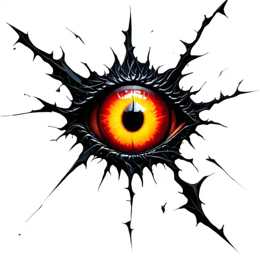 A black rift with a yellow, red dragon eye in it, with cracks around it tattoo design idea