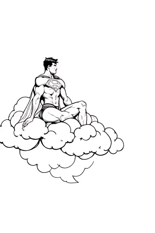 superman siting on cloud tattoo design idea