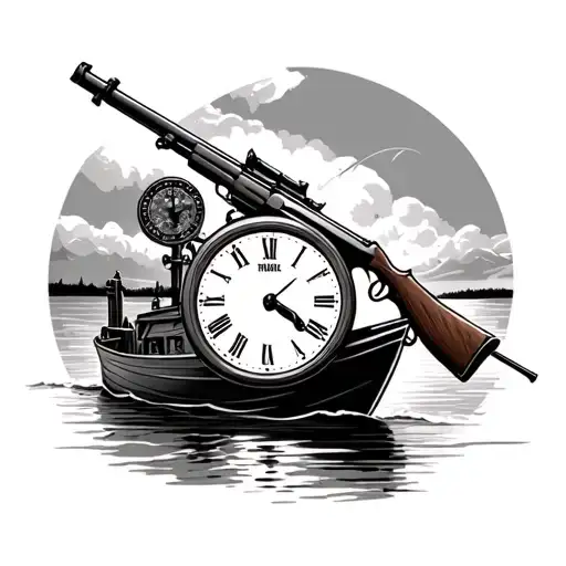 clock rifle boat caravan fishing tattoo design idea