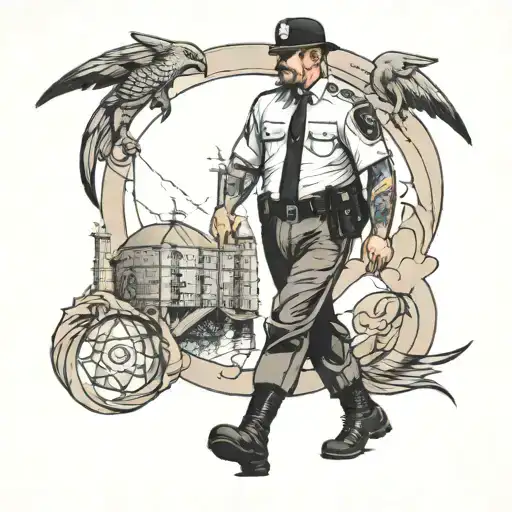 Prison Officer walking the landings of the jail  tattoo design idea