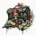 pirate with money duffle and glock tattoo design idea
