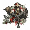 pirate with money duffle and glock tattoo design idea