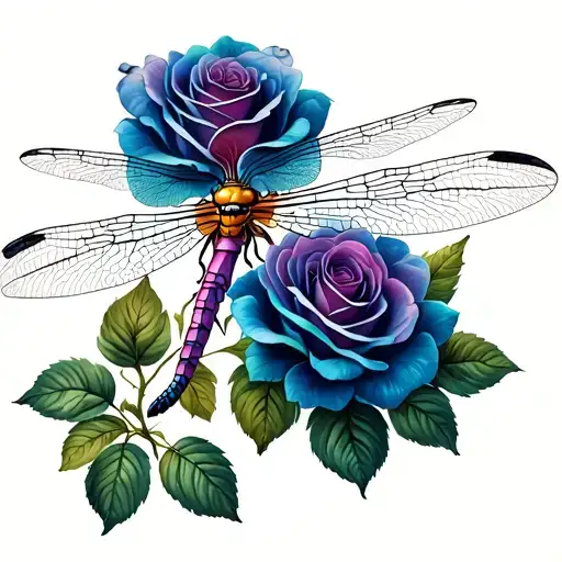 dragonfly and roses growing tattoo design idea