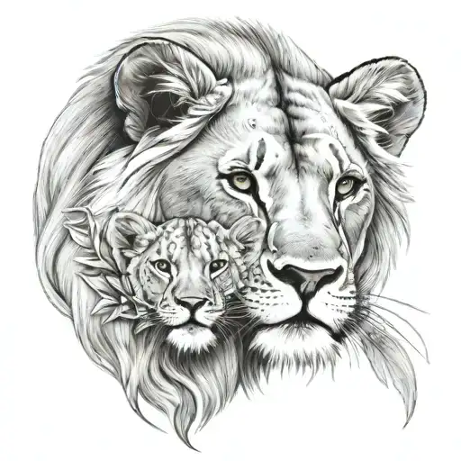 lion mother and cub  tattoo design idea