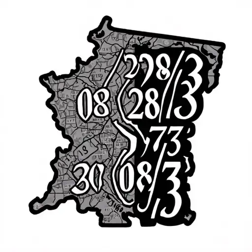 "08/28/63 and 03/08/73" Create tattoo with Michoacan map outline and include 08/28/63 and 03/08/73 in Roman numerals inside tattoo design idea