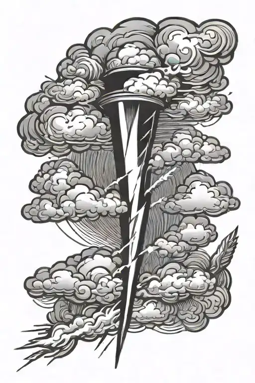 clouds and lighting bolt tattoo design idea