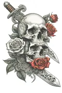skull blood rose sword snake tattoo design idea