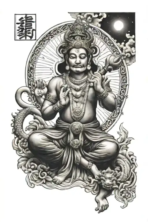 Hanuman and Krishna and Lord Rama and Ganesha at the universe tattoo design idea