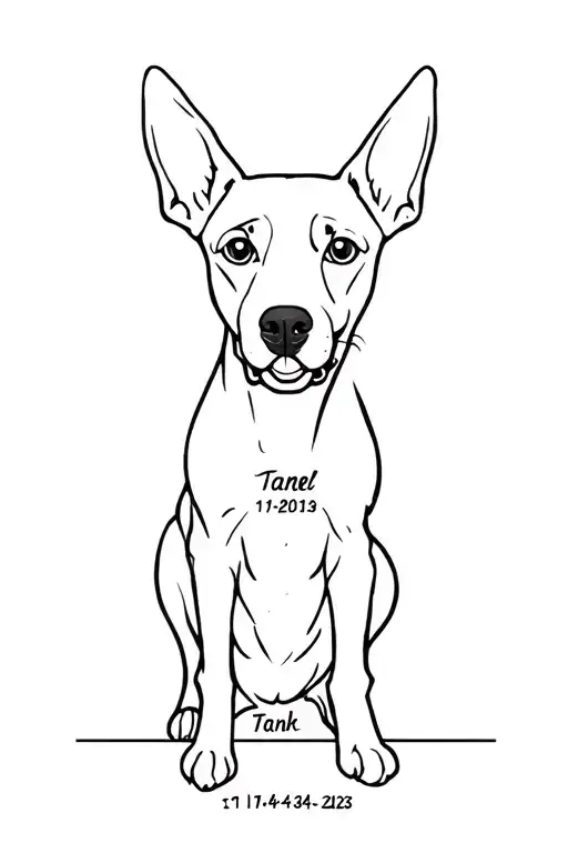 Animated pittull dog on my forearm with the name tank under it and date 11-19-2019 and under it 7-4-2025 tattoo design idea