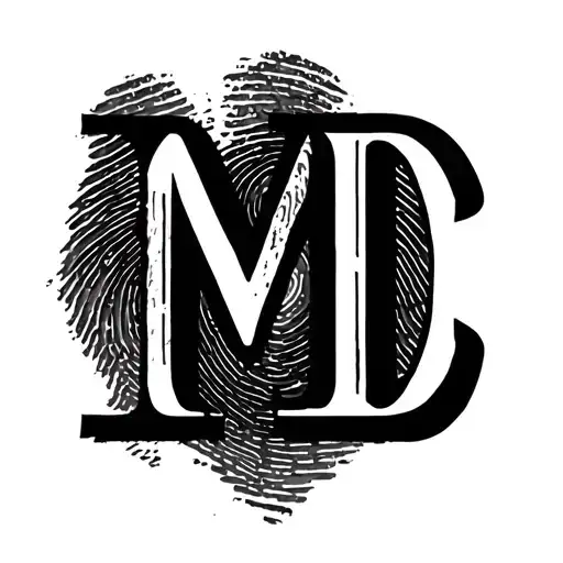 finger print with initials M and D shape surrounded tattoo design idea