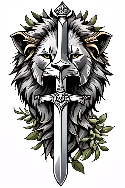 lion, cross, spartan helmet, Roman sword, olive branch, Nordic tattoo design idea