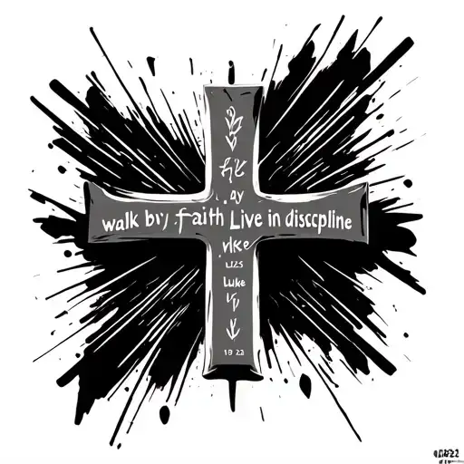 bold Latin cross with bible scripture Luke 9:23 "walk by faith Live in discipline" make it a cybersigilism cross tattoo design idea