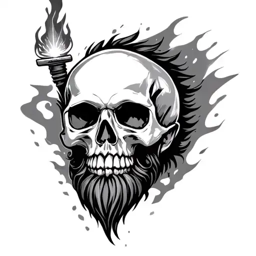 skull with beard and welding torch surrounded tattoo design idea