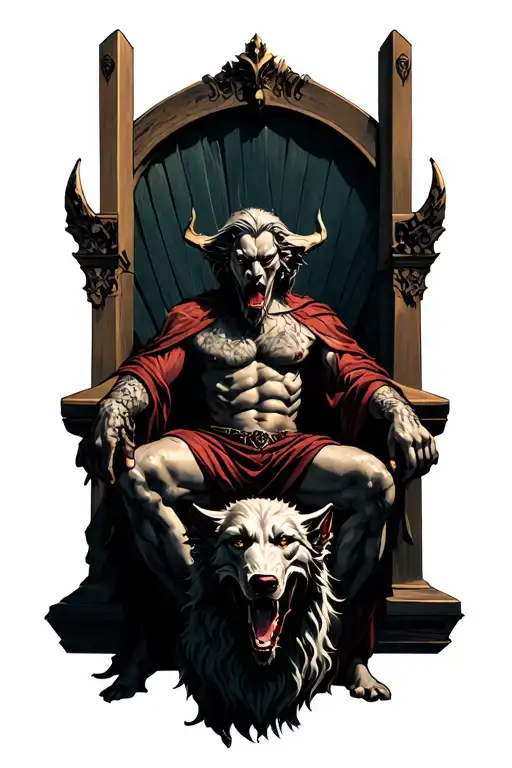 hades sitting in the throne and cerberus tattoo design idea