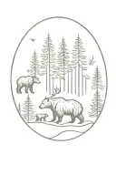 bears and moose and pine tree forest tattoo design idea