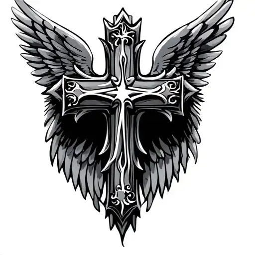 cross with wings tattoo design idea