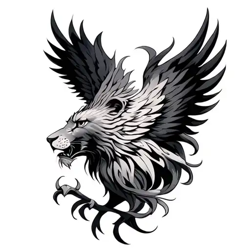 Phoenix And Lion tattoo design idea