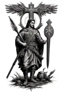 st gabriel as a soldier with Battlefield Cross  tattoo design idea