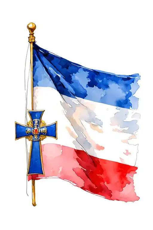 French flag in fundamental with a Lorraine cross and the Béret shot. Air commando tattoo design idea