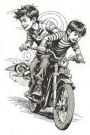 A boy learning to ride a bike from his father. tattoo design idea