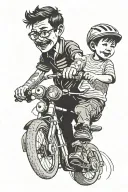 A boy learning to ride a bike from his father. tattoo design idea