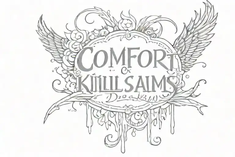 text: "comfort kills dreams" tattoo design idea