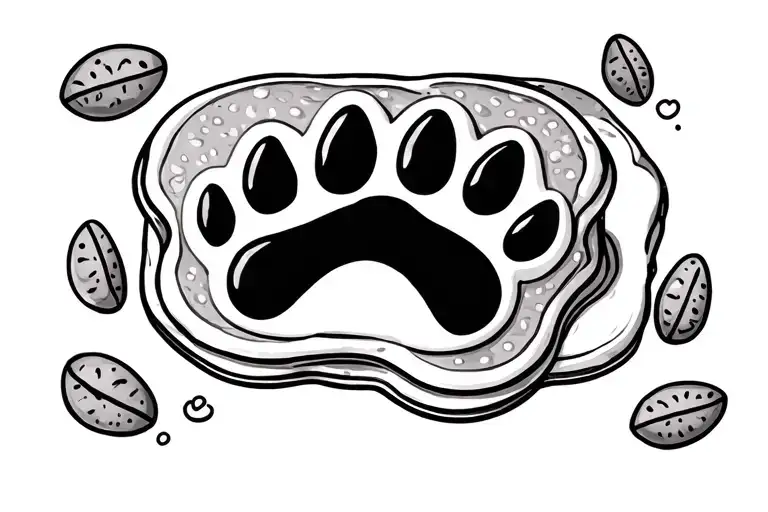 pancake with butter pad shape like cat paw print surrounded tattoo design idea