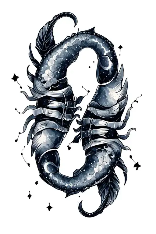 Scorpio and Pisces constellation intertwined tattoo design idea