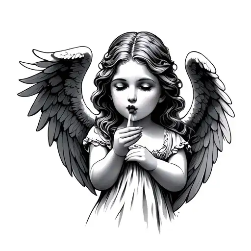 angel blowing a kiss with her palm open tattoo design idea