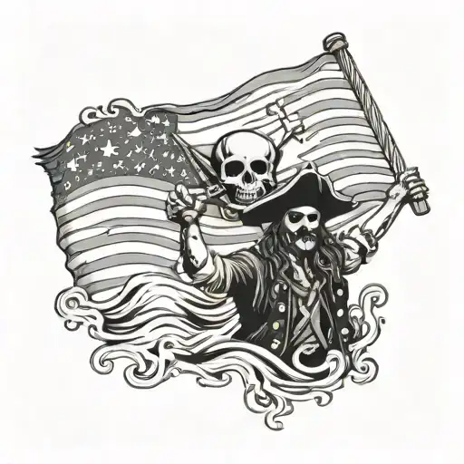 pirate holding American flag waving tattoo design idea
