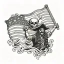 pirate holding American flag waving tattoo design idea