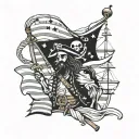 pirate holding American flag waving tattoo design idea
