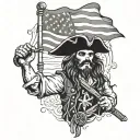 pirate holding American flag waving tattoo design idea