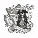 pirate holding American flag waving tattoo design idea