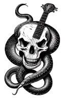 realistic snake skull with guitar merging tattoo design idea