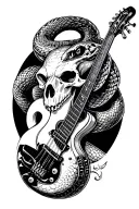 realistic snake skull with guitar merging tattoo design idea