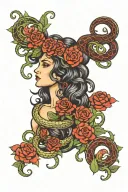 Medusa with snakes and roses intertwined tattoo design idea