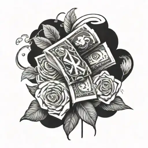 black and white sketch of Rolled up $100 Australian Dollar Bills logo tattoo design idea
