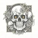 emperor tarot card, a half-cracked skull surrounded by lava in an irregular pattern, backgrounded with vines. less black tattoo design idea