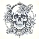 emperor tarot card, a half-cracked skull surrounded by lava in an irregular pattern, backgrounded with vines. less black tattoo design idea