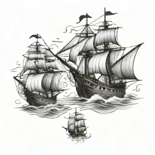 pirate ships tattoo design idea