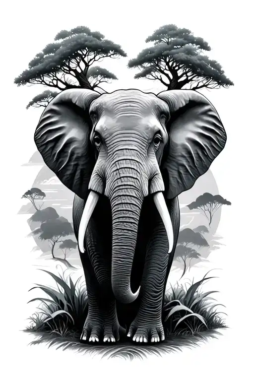 Elephant and baobab tree tattoo design idea
