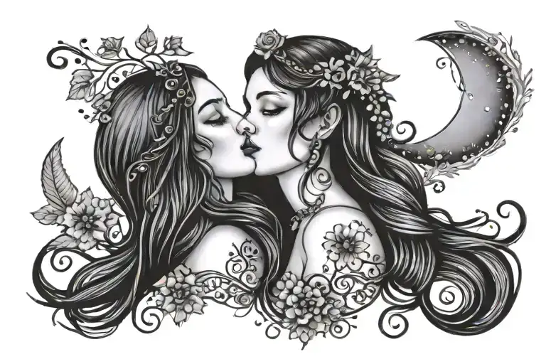 waxing, full, and waning moon, henna, witchy, 3 small hearts, a few lavender sprigs, Belladonna head curving around ear. tattoo design idea