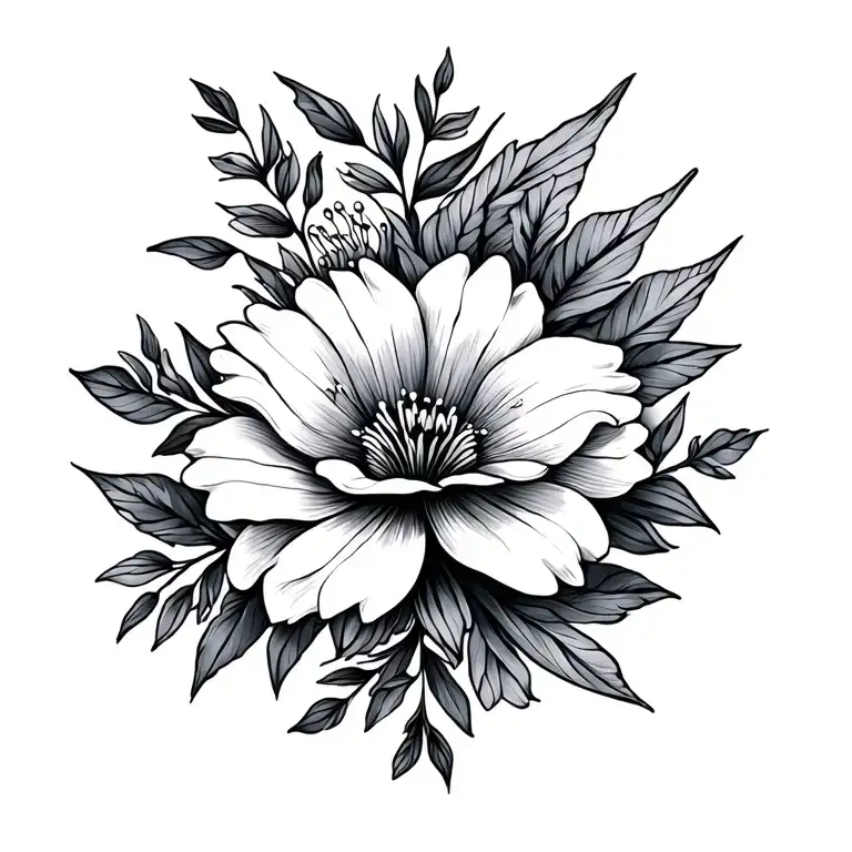 floral fine line drawing tattoo design idea