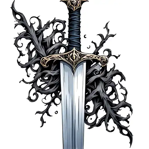 sword with vines wrapped tattoo design idea