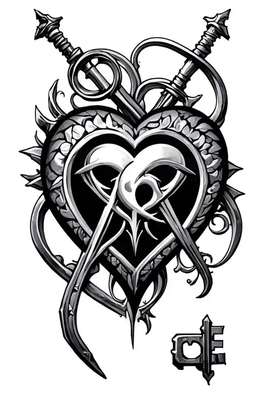 key blade heartagram surrounded tattoo design idea