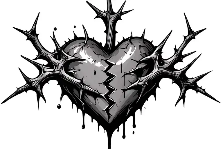 thorns, one bleeding broken heart, piercing into skin  tattoo design idea